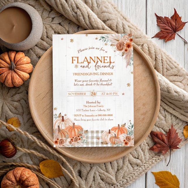 Rustic Flannel and Friends Thanksgiving Party Invitation (Creator Uploaded)