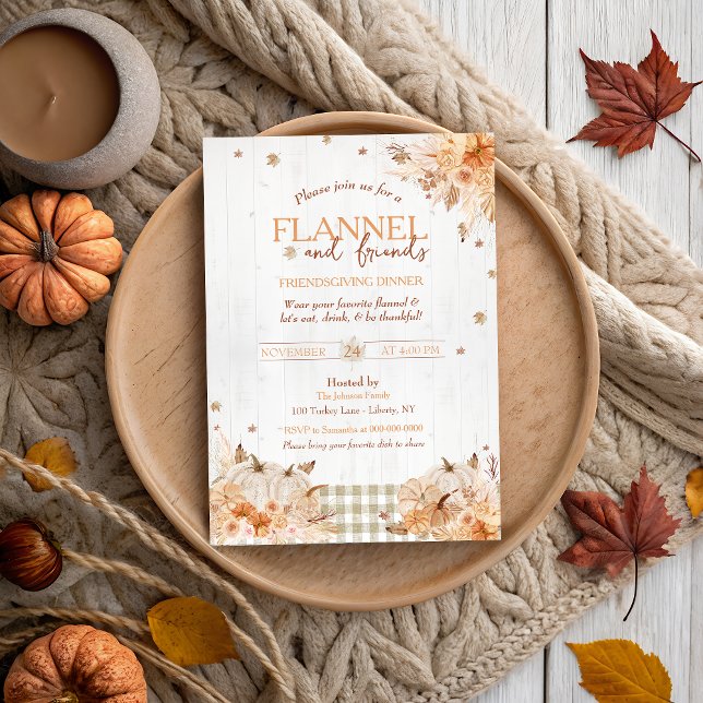 Rustic Flannel and Friends Thanksgiving Party Invitation (Creator Uploaded)
