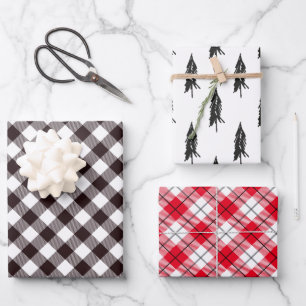 Rustic Flannel Christmas Tree Wrapping Paper Sheet