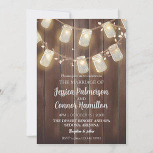 Rustic Flat Mason Jar Lighting Wedding Wood Barn Invitation