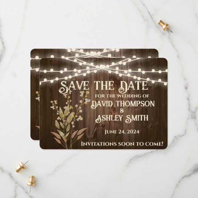 Rustic Flat Save The Date Card (Front/Back In Situ)