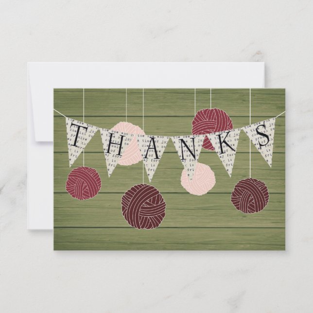 Rustic flat thank you note - yarn theme note card (Front)