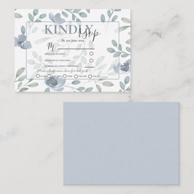 Rustic Flora Dusty Blue & Sage RSVP Wedding  Enclosure Card (Front/Back)