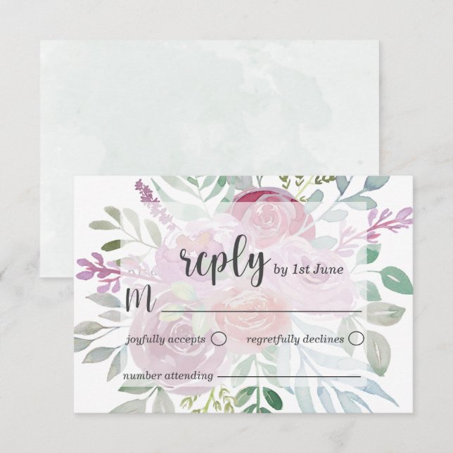 Rustic Flora Pink & Burgundy RSVP Wedding (Front/Back)