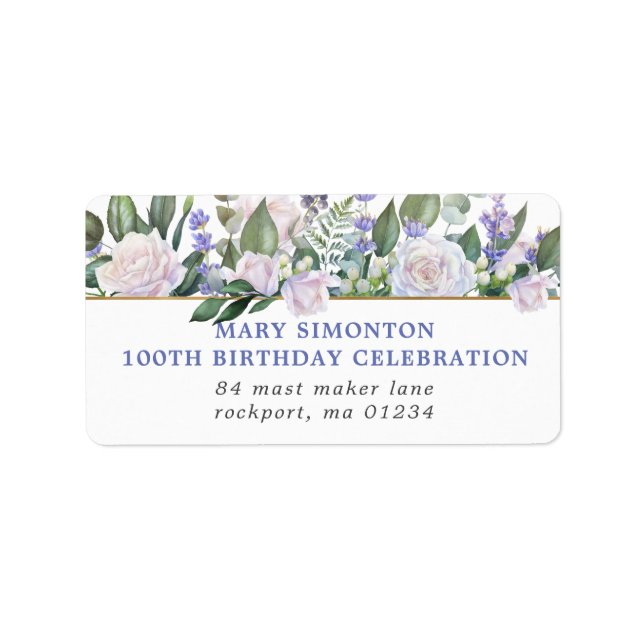 Rustic Floral 100th Birthday Party Return Address Label (Front)
