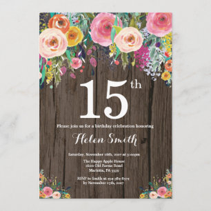 Rustic Floral 15th Birthday Invitation