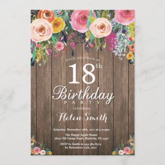 Rustic Floral 18th Birthday Invitation for Women