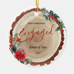 Rustic Floral 1st Christmas Engaged Ornament Gift