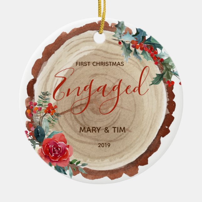 Rustic Floral 1st Christmas Engaged Ornament Gift (Front)