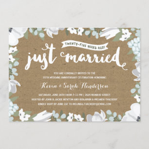 Rustic Floral 25th Wedding Anniversary Party Invitation