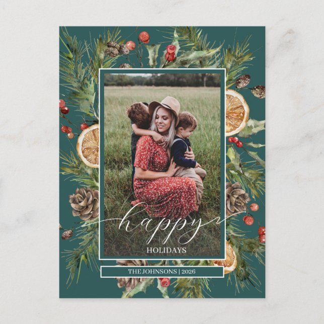 Rustic Floral 2 Photo  Holiday Postcard (Front)