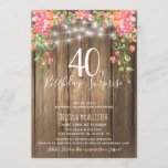 Rustic Floral 40th Surprise Birthday Brunch Invitation<br><div class="desc">Rustic Wood Barn Lights Floral Surprise 40th Birthday Invitation Card >> To customise, click the "Customise it" button and use the design tool to modify this template. All text, text colours and text sizes can be modified. >> For thicker papers, consider the Matte Paper. >> Click on my logo below...</div>