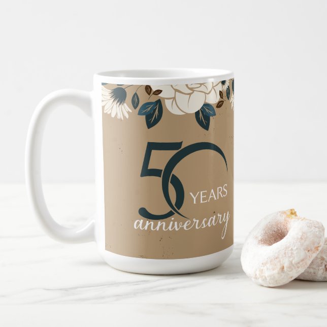 Rustic Floral 50th Wedding Anniversary Coffee Mug (With Donut)