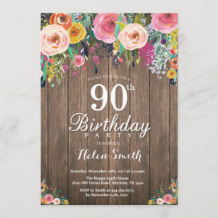 Rustic Floral 90th Birthday Invitation for Women