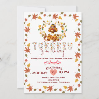 Rustic Floral A Little Turkey  Baby Shower  Invitation