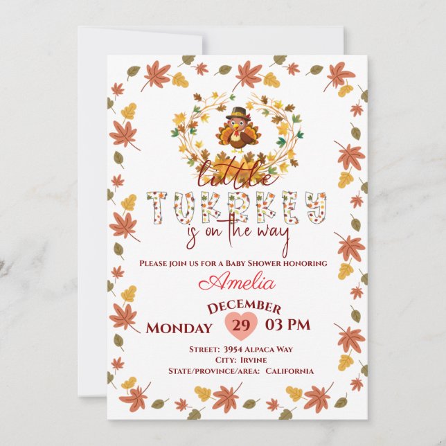 Rustic Floral A Little Turkey  Baby Shower  Invitation (Front)