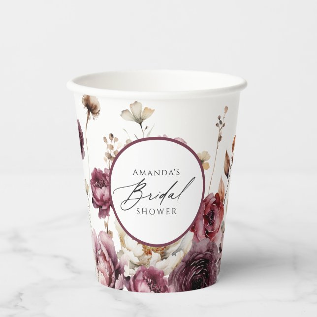 Rustic Floral Abundance Bridal Shower Paper Cups (Front)