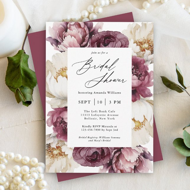 Rustic Floral Abundance Feminine Bridal Shower Invitation (A beautifully feminine rustic botanical bridal shower invitation to personalize for your event.)
