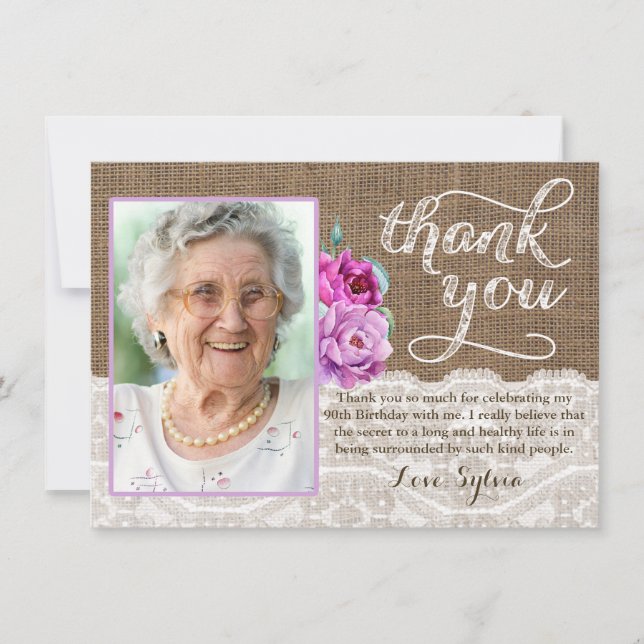 Rustic Floral Adult Female Birthday Thank You (Front)