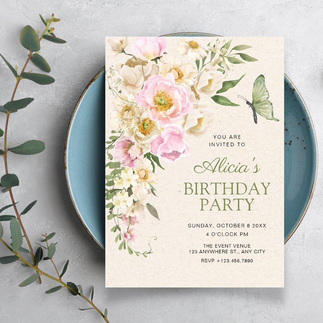 Rustic Floral aesthetic birthday Invitation (Creator Uploaded)