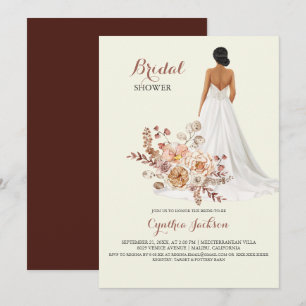 Rustic Floral African American Bride Bridal Shower Invitation