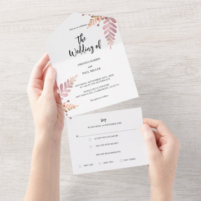 Rustic Floral All In One Wedding Invitation (Tearaway)