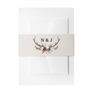 Rustic floral and antlers initials wedding invitation belly band