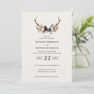 Rustic floral and antlers wedding blush initials