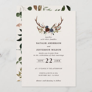 Rustic floral and antlers wedding navy burgundy