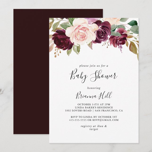 Rustic Floral and Botanical Foliage Baby Shower Invitation (Front/Back)