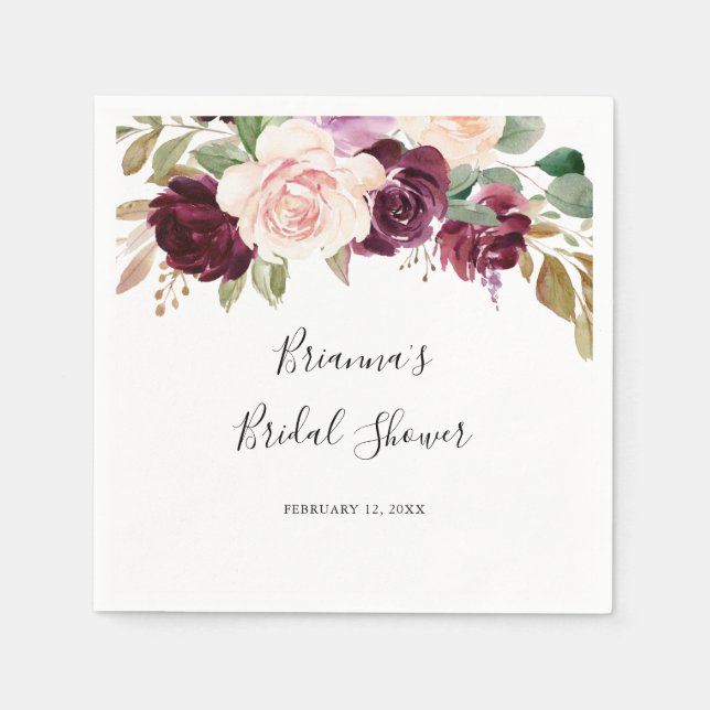 Rustic Floral and Botanical Foliage Bridal Shower Napkin (Front)