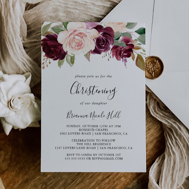 Rustic Floral and Botanical Foliage Christening Invitation (Creator Uploaded)