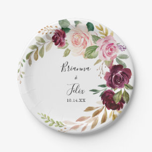 Rustic Floral and Botanical Foliage Wedding Cake Paper Plate