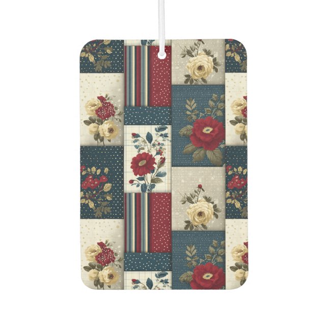 Rustic Floral and Geometric Patchwork Design Car Air Freshener (Front)