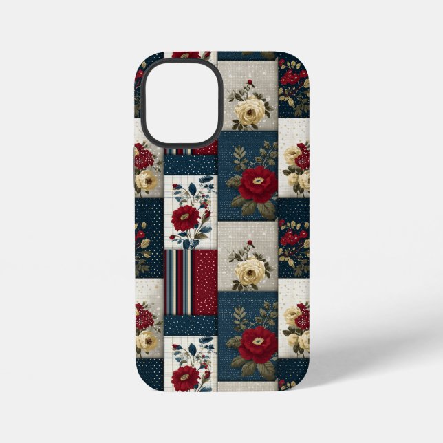 Rustic Floral and Geometric Patchwork Design iPhone Case (Back)