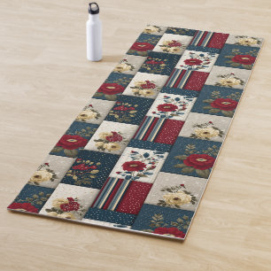 Rustic Floral and Geometric Patchwork Design Yoga Mat