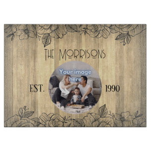 Rustic Floral Anniversary Family Photo Template Cutting Board