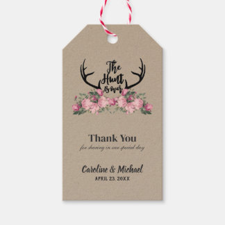 Rustic Floral Antler The Hunt is Over Wedding Gift Tags