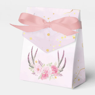 Rustic Floral Antlers Blush Pink & Gold Marble Favour Box