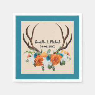 Rustic Floral Antlers BOHO Wedding Napkin