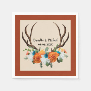 Rustic Floral Antlers BOHO Wedding Napkin