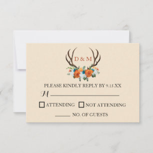Rustic Floral Antlers BOHO Wedding RSVP Card