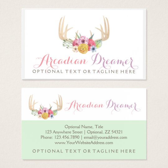 Rustic Floral Antlers Painted in Watercolor Style Business Card
