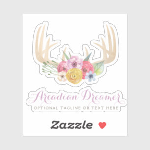 Rustic Floral Antlers Pastel Watercolor Name Logo