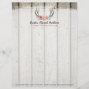 Rustic Floral Antlers Shabby Chic Roses & Wood Letterhead Design