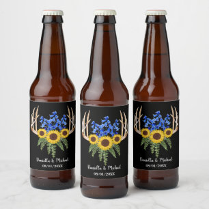 Rustic Floral Antlers Wedding Favour Beer Bottle Label