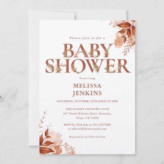 Rustic Floral Autumn Fall Baby Shower Invitation (Front)