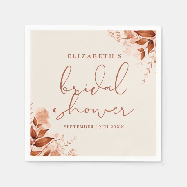 Rustic Floral Autumn Fall Bridal Shower Napkin (Front)