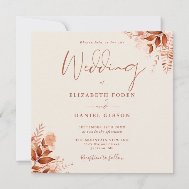 Rustic Floral Autumn Fall Wedding Invitation (Front)