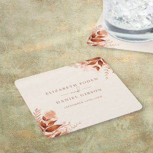 Rustic Floral Autumn Fall Wedding Square Paper Coaster